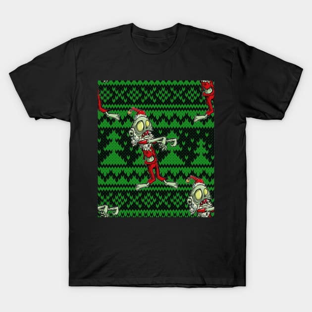 zombie christmas santa claus T-Shirt by gossiprag